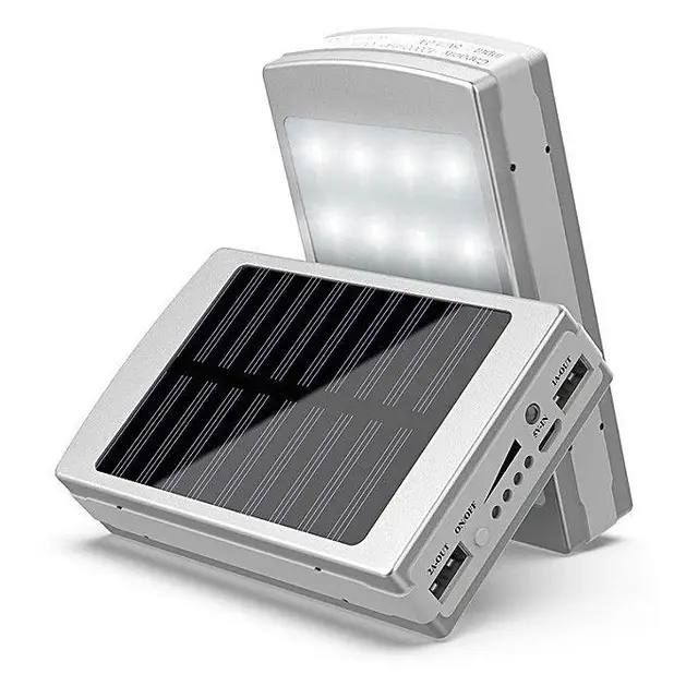 Power Bank 50000 mAh с солнечной батареей и Led панелью silver, Компактное и мощное портативное зарядное устройство, Внешняя батарея для зарядки, внешний аккумулятор, Универсальное устройство, работающее от сети, компьютера и энергии солнца