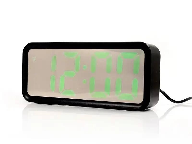 Многофункциональные часы настольные DT-6508 с будильником и USB зарядкой с зеленой подсветкой, компактные портативные универсальные лед часы, Электронные часы зеркальные,3 режима,время,дата,температура