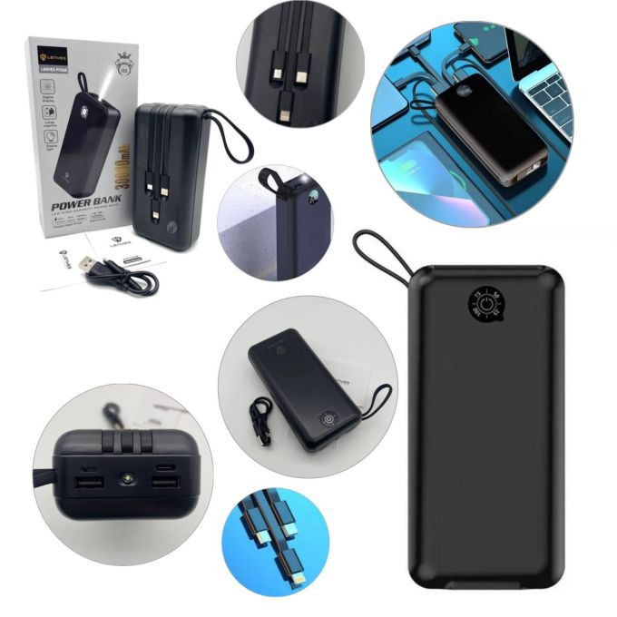 Power bank LENYES PX368 30000mAh (реальная емкость), Портативная универсальная внешняя мобильная батарея, аккумуляторная переносная батарея, мощный павербанк для зарядки, 3 встроенных кабеля Micro/Type-C/Lightning