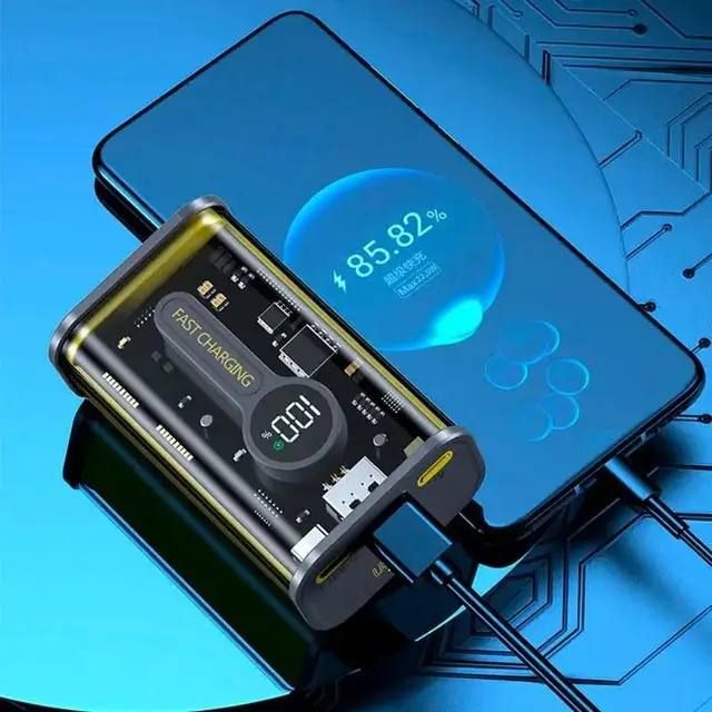 Power Bank LINQ TM-16000mAh PD 22,5W, Прозрачный повербанк с индикатором и дисплеем, Внешняя портативная аккумуляторная батарея, компактная мобильная батарея, универсальное зарядное устройство, для зарядки