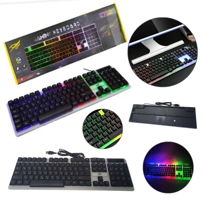 Клавиатуры KT-7300 / K-7300 С Подсветкой RGB, геймерская проводная USB яркая удобная функциональная игровая клавиатура ENG/RUS для ПК,для компютера для игр и для повседневной работы на русском