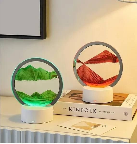 Настольная Лампа ночник RGB песочные часы Картина USB светильник 3D Sandscap вращение 360 °, уникальная увлекательная яркая прикроватная лампа анти стресс подвижный песок, светодиодный светильник с сыпучим песком