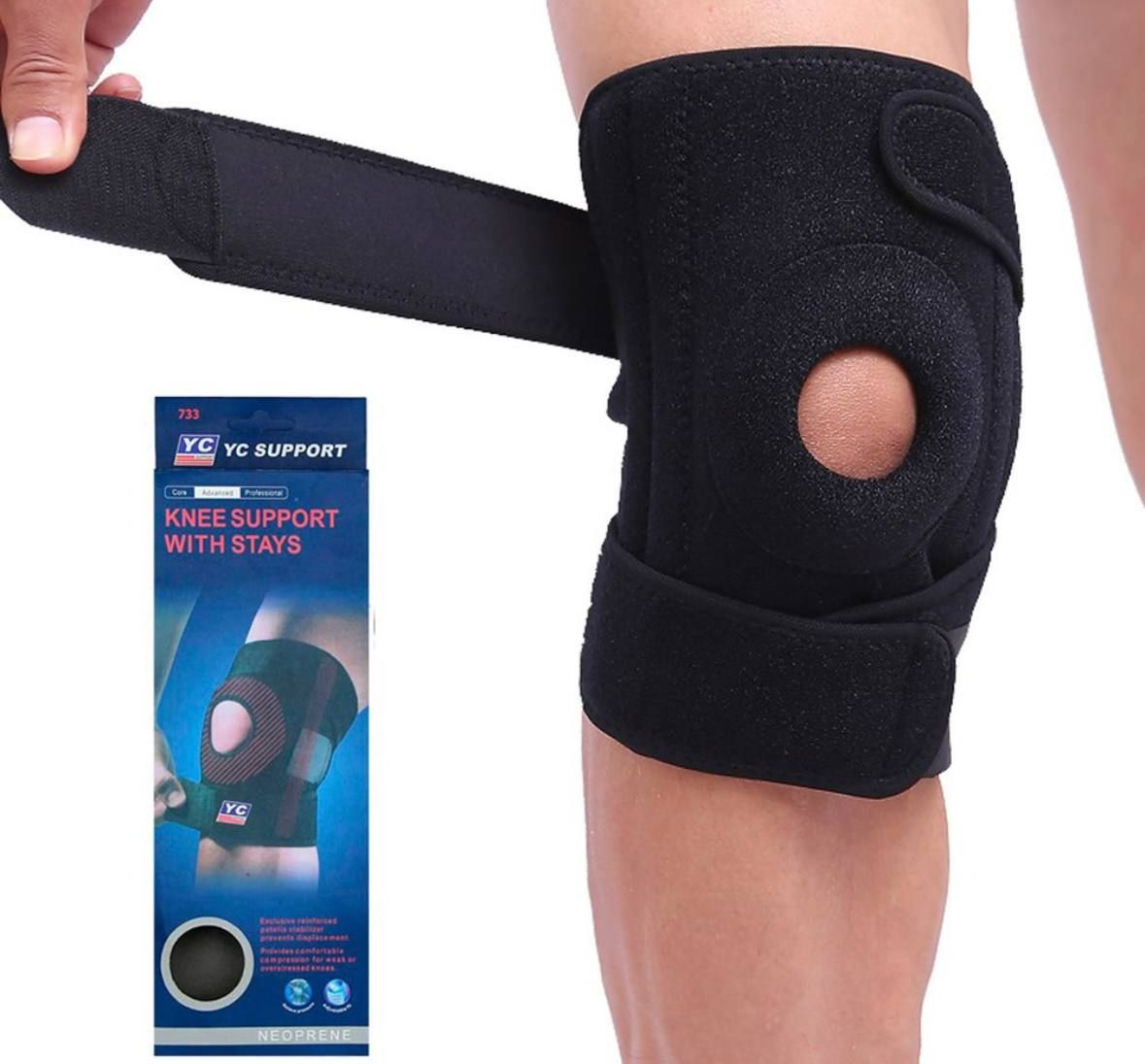 Защитный наколенник, фиксатор колена Knee Support With Stays | стабилизатор для коленной чашечки Knee support, Суппорт колена неопреновый со спиральными вставками, на липучке, специальная экипировка для мощной защиты слабого или больного колена
