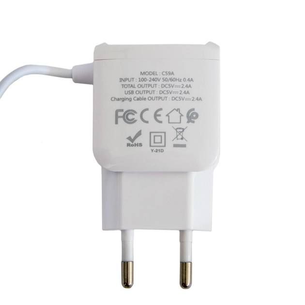 Сетевое зарядное устройство USB HOCO C59A 2-USB + Кабель USB-MicroUSB, комплект для зарядки телефона адаптер + кабель, для Android,Samsung,Xiaomi,Huawei,Meizu Белый, азрядное для двух устройств, адаптер на два USB