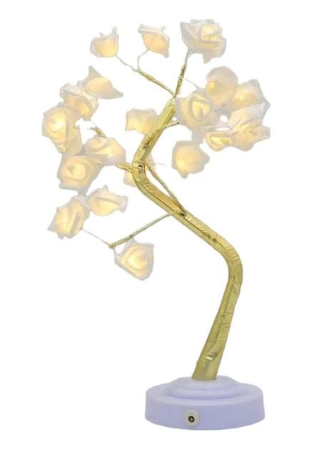 Настольное декоративное светодиодное дерево бонсай Розы Белый теплый Decorative led shimmer tree h20in N3 "Дерево из роз" арт-деко, красивое практичное дерево ночник, для освещения, мягкий свет для детей и взрослых