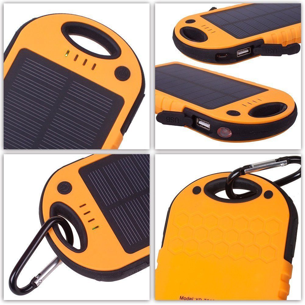 Портативное зарядное устройство Power Bank Solar 12000 mAh c Led фонариком и карабином
