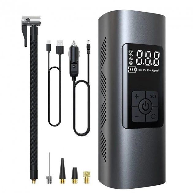 Аккумуляторный автомобильный портативный компрессор Wireless air pump CZCQ-101 6000 mAh 10.3 Bar, Автокомпрессор с экраном 12В, Портативный насос