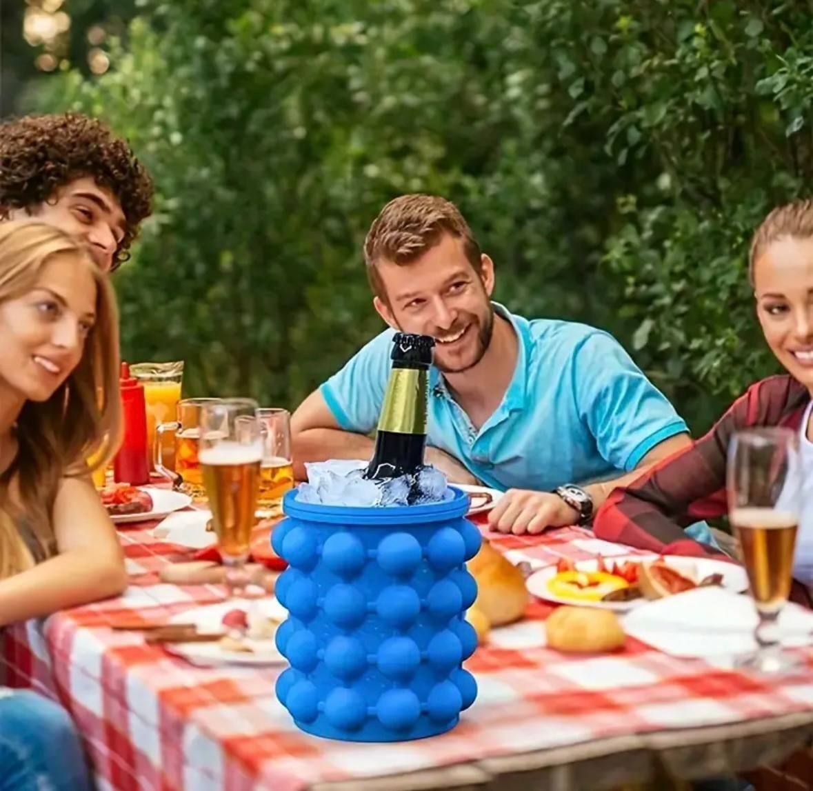 Практичная удобная Силиконовая Форма ведро для льда Ice Cube Maker Genie, круглое ведёрко для охлаждения напитков в бутылках, для заморозки льда, портативная с крышкой, ледница, для кубиков льда, быстрое охлаждение,ледяные шарики