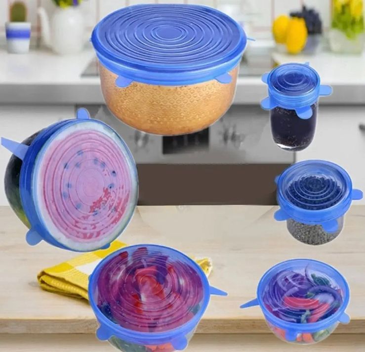 Набор силиконовых крышек для посуды 6 шт Silicon Lids для хранения продуктов гибкие крышки-пленки