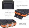 Портативное зарядное устройство Solar Power Bank с солнечной панелью 20000 мАч, противоударный, водонепроницаемый повербанк с фонарем, компас, карабин