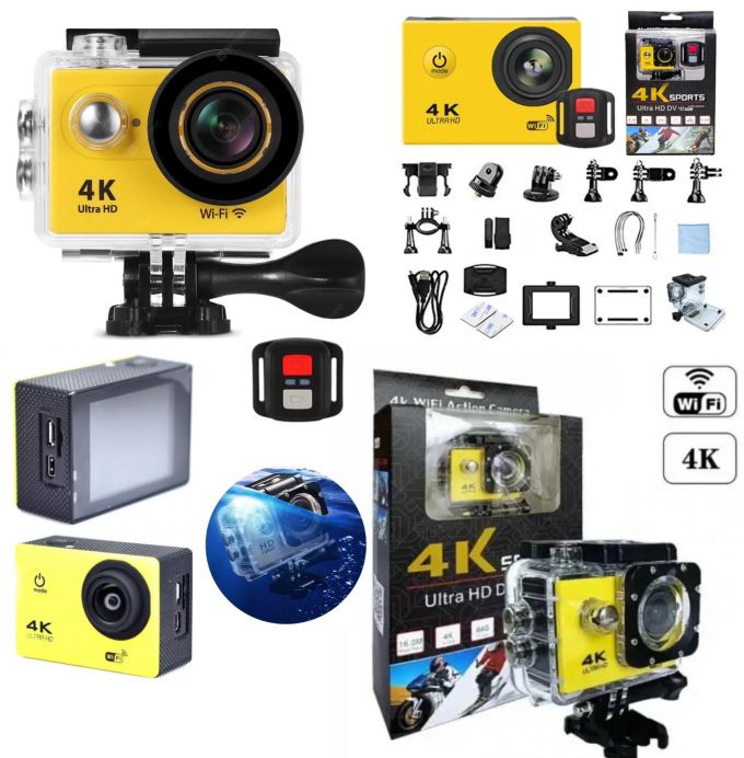 Спортивная универсальная видео экшн-камера Waterproof Sport Action Camera WiFi 4K Ultra HD D800 портативная компактная прочная с пультом, аква боксом и набором креплений для съемки в экстремальных условиях и во время движения, съемки под водой до 30м