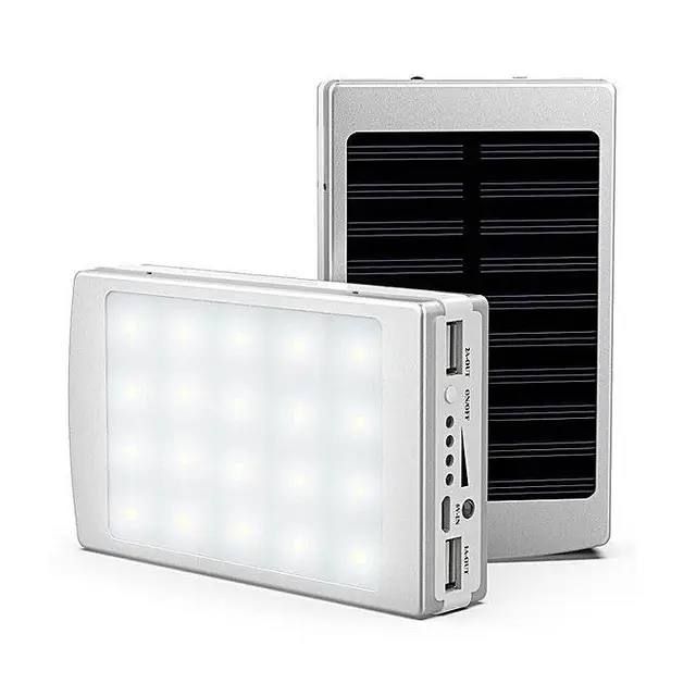 Power Bank 50000 mAh с солнечной батареей и Led панелью silver, Компактное и мощное портативное зарядное устройство, Внешняя батарея для зарядки, внешний аккумулятор, Универсальное устройство, работающее от сети, компьютера и энергии солнца