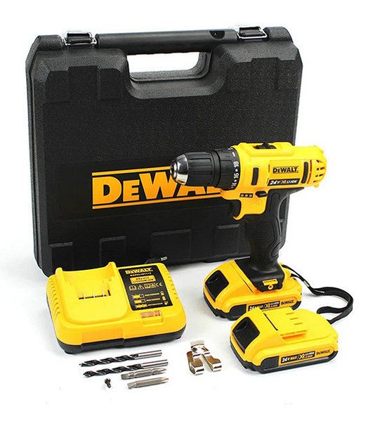Аккумуляторный шуруповерт Dewalt DCD771 24V с набором инструментов в кейсе, Деволт