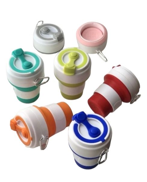 Силиконовая универсальная портативная Складная Чашка 350мл Silicon Folding Cup 668FY51, складной стакан с герметичной крышкой и карабином, чаша силикон, сборная компакная кружка трансформер
