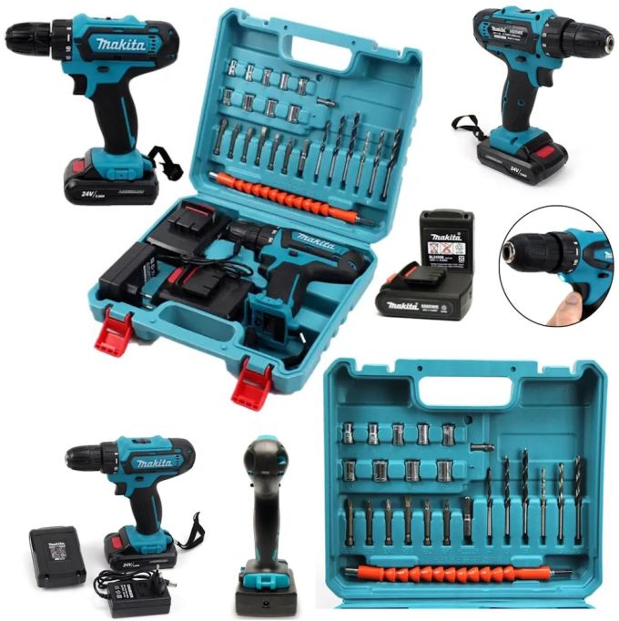 Аккумуляторный шуруповерт Makita 550 DWE 24V 5AH с набором инструментов, дрель-шуруповерт макита