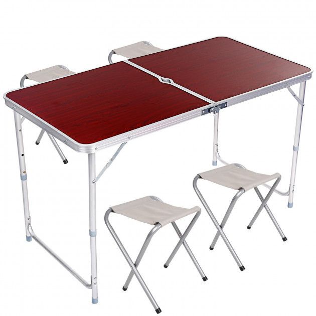 Стол туристический складной для пикника для рыбалки Folding Table 4 стула Коричневый