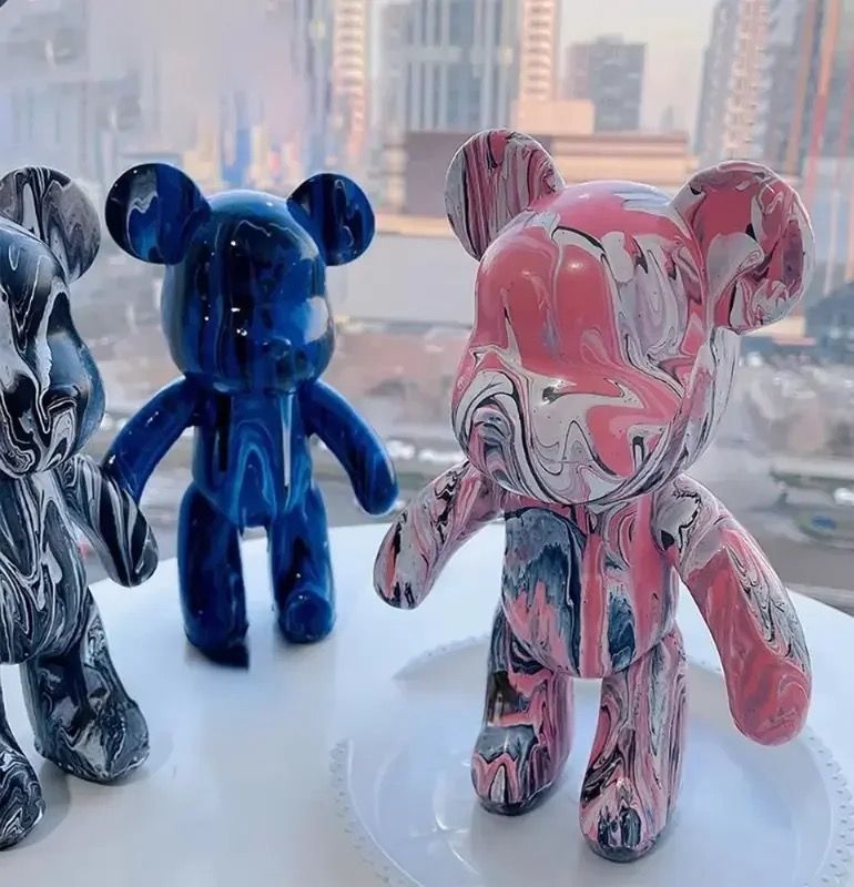 Флюидный Мишка Fluid Bear Bearbrick с красками 23 см, медвежонок для творчества DIY Bearbrick, Набор для творчества мишка сделай сам