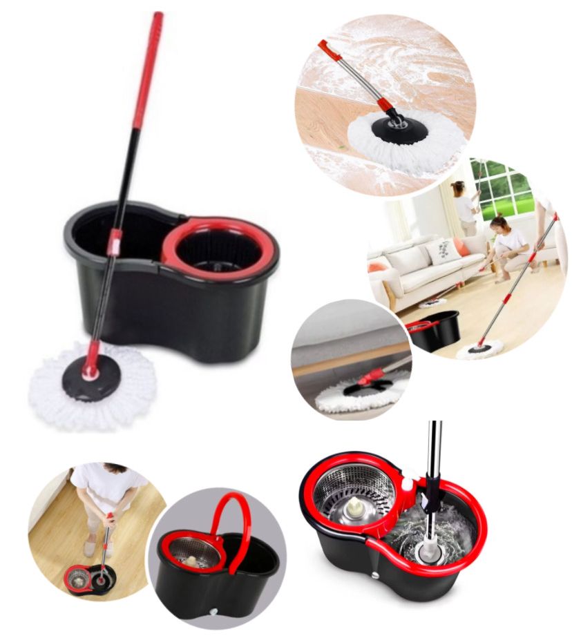 Швабра с ведром и автоматическим отжимом Spin Mop 360 10 л с насадкой из микрофибры