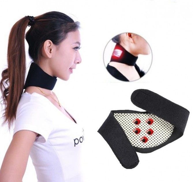 Шейный турмалиновый магнитный бандаж-воротник с магнитными вставками Self heating neck guard band