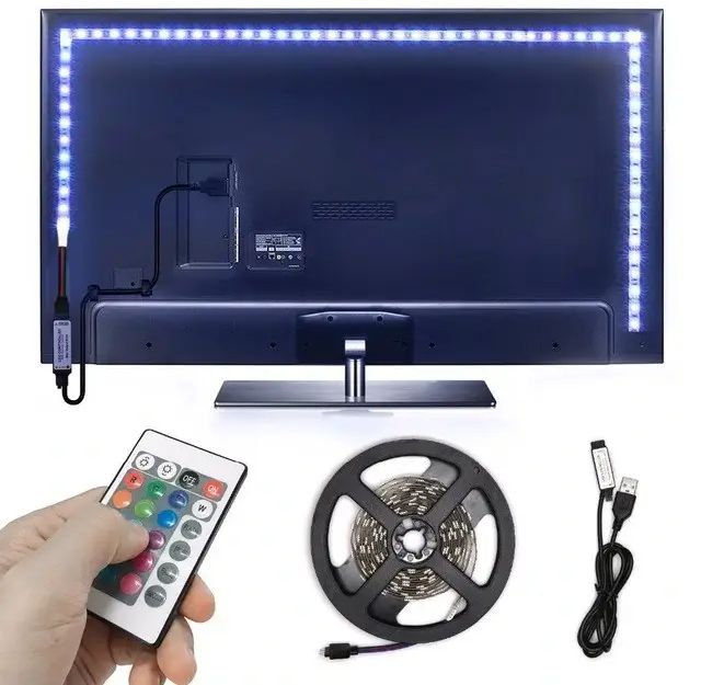 Cветодиодная лента LED с пультом 5050 RGB 2 м от USB, Фоновая RGB подсветка для телевизора, светодиодная лента от Power Bank
