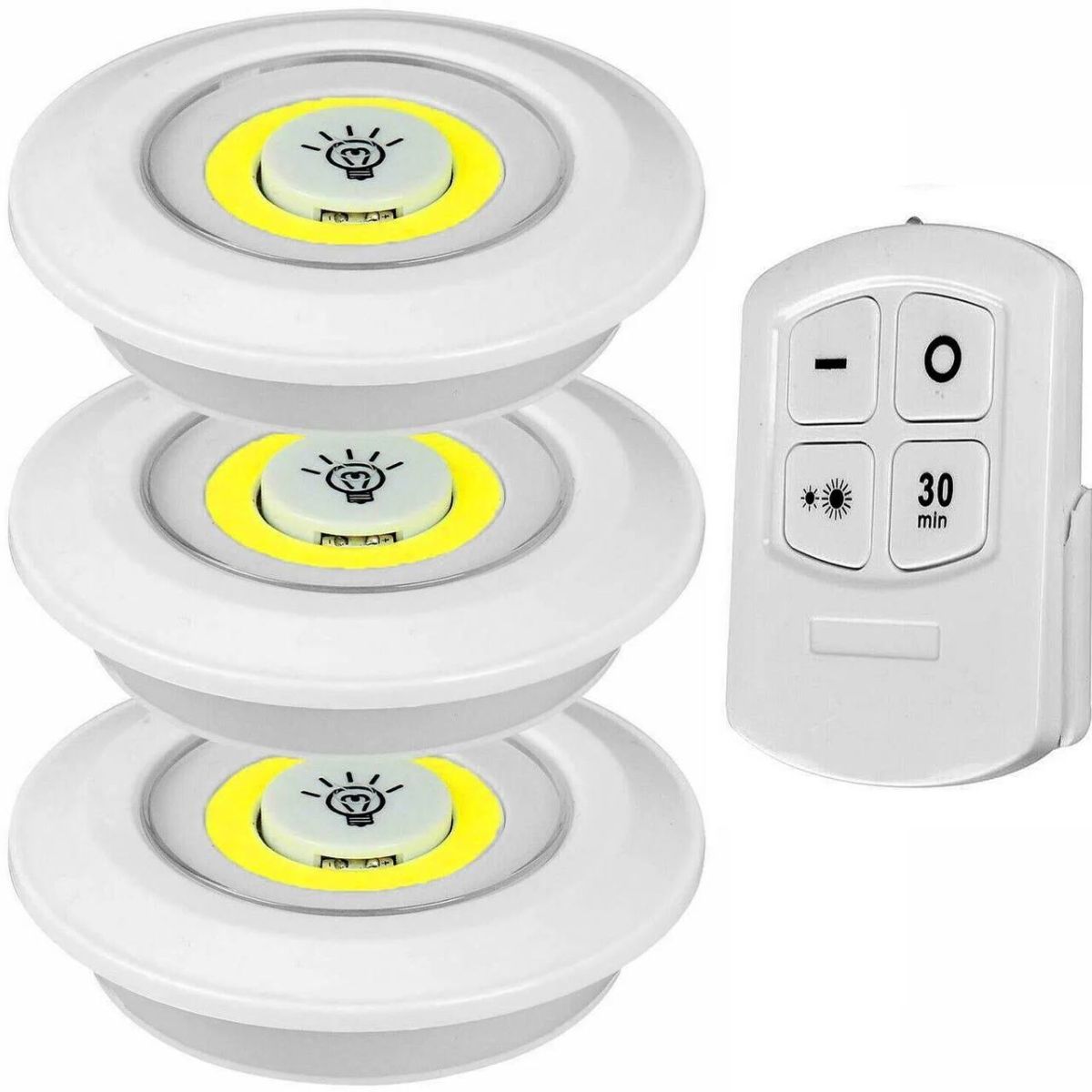 Комплект универсальных портативных компактных LED светильников с пультом и таймером LED light with Remote Control Set, набор светодиодных ярких светильников с пультом ДУ 3 шт, беспроводные лед лампы, мини ночники