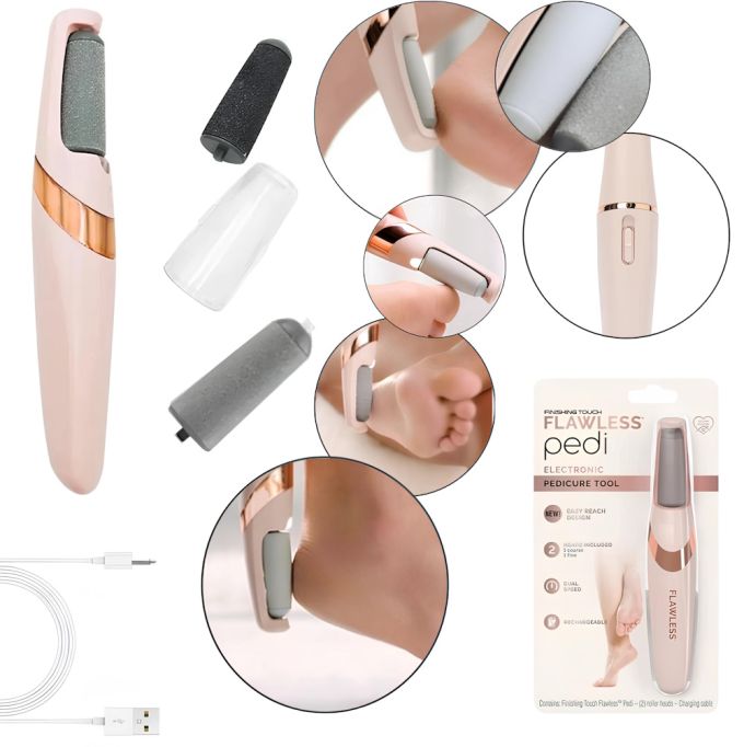 Электрическая пилка для ног и пяток Flawless Pedi, пемза для педикюра с двумя насадками, Аппарат для педикюра от USB