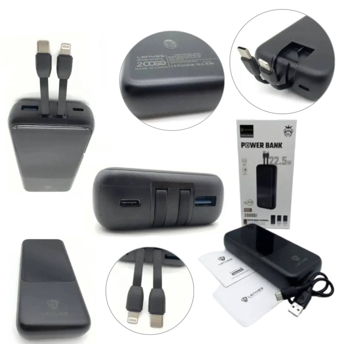 Power bank LENYES PX251D 20000mAh 22.5W+SUPER QUICK CHARGE+PD (реальная емкость), Портативный компактный внешний аккумулятор для зарядки, универсальная мобильная батарея, павербанк, практичное и мощное зарядное устройство с быстрой зарядкой
