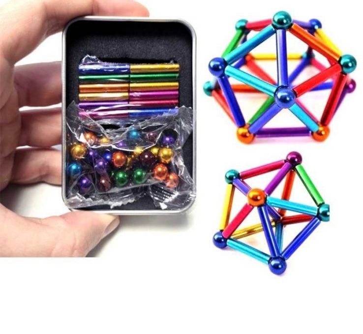 Магнитный необычный Конструктор Buckyballs & Buckybars цветной Бакибарс неокуб головоломка антистресс магнитные палочки и стальные шарики для развития моторики рук, для отвлечения, детская интелектуальная интерактивная игрушка 3D моделирование 64 детали