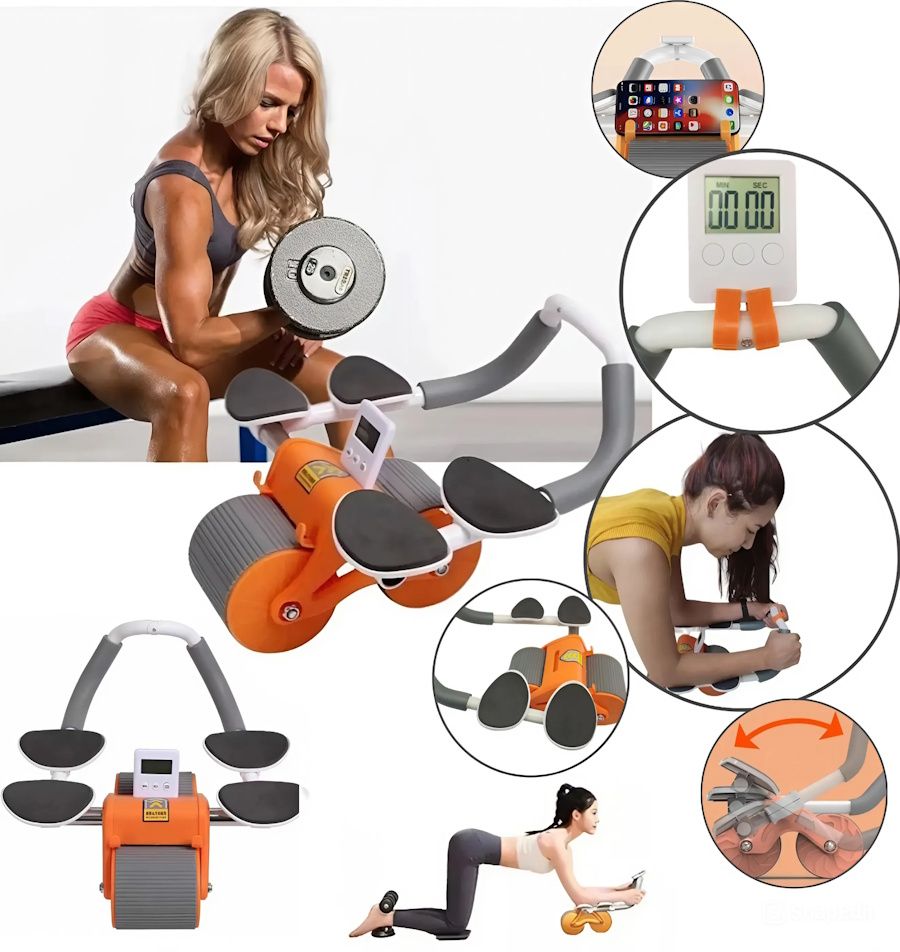 Автоматический тренажер ролик Healthy Abdomen Wheel для пресса живота с таймером и подставкой для телефона, колесо для укрепления мышц