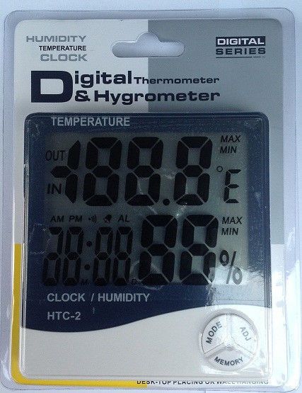 Термометр-гигрометр HTC-2 +часы, календарь, наружный датчик температуры