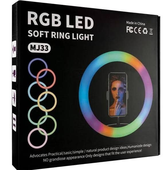 Кольцевая светодиодная лампа MJ33 RGB LED 33 см с держателем под мобильный телефон, смартфон, поворотная на 360 градусов USB