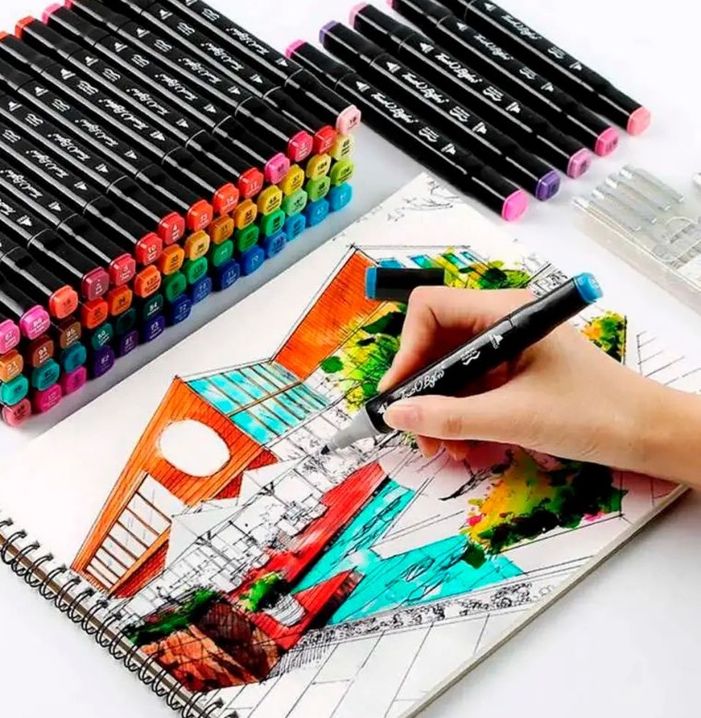 Универсальный Высококачественный Набор двусторонних маркеров, Sketch Marker, 48 цветов для рисования,скетчинга, комплект маркеров для создания скетчей и эскизов,с портативным чехлом
