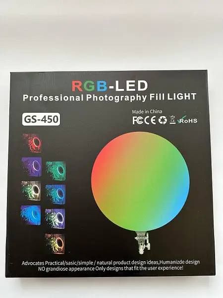 Универсальная Светодиодная круглая LED лампа Camera light GS-450 RGB с держателем-фиксатором для фото и видеосъемки,  предметной съемки, дополнительного освещения, цветная с пультом, для фотографов, блогеров, салонов красоты