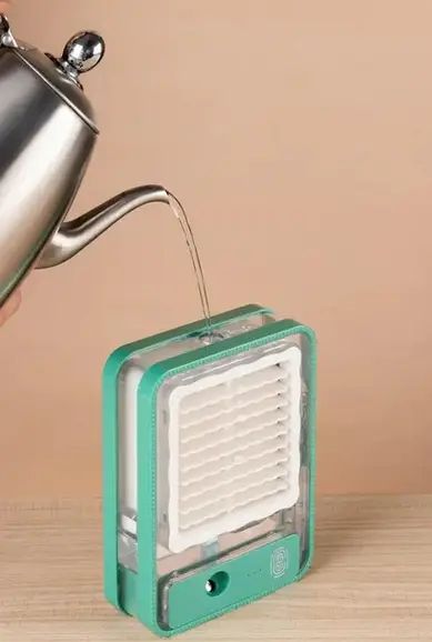 Маленький настольный вентилятор JISULIFE,с USB-зарядкой 4-скорости MINI FAN, с функцией увлажнения, Портативный охладитель воздуха, переносной компактный кондиционер с возможностью добавить аромат или лед в лоток