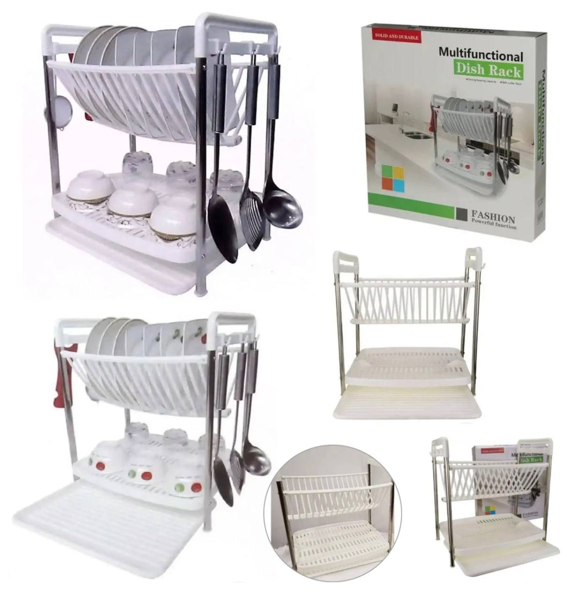 Сушилка для посуды Multifunctional dish rack, многофункциональная прочная надежная складная подставка для посуды, стойка для кухни, Двухъярусная Кухонная сушка, Настольная Посудосушка, съемный поднос, для хранения столовых приборов,тарелок,чашек