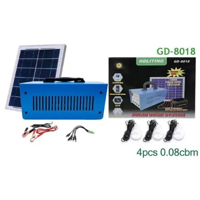 Солнечная система электроснабжения GD8018 С солнечной панелью + лампочки 3шт, Солнечное зарядное устройство, Портативная автономная универсальная домашняя Станция, преобразовывает энергию света в электричество, заряжаться от сети 220 вольт или от солнца