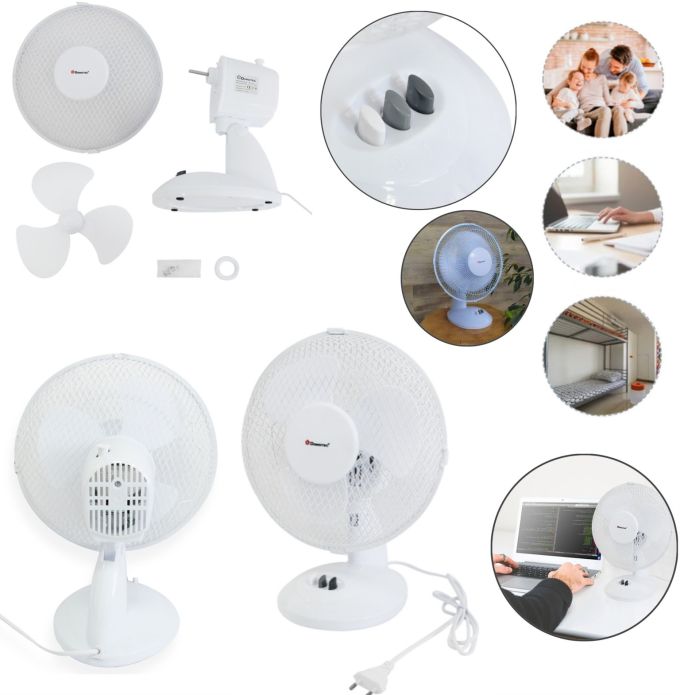 Вентилятор портативный настольный DOMOTEC MS-1624 White, бесшумный компактный электровентилятор бытовой на стол, регулируемый угол наклона, автоповорот