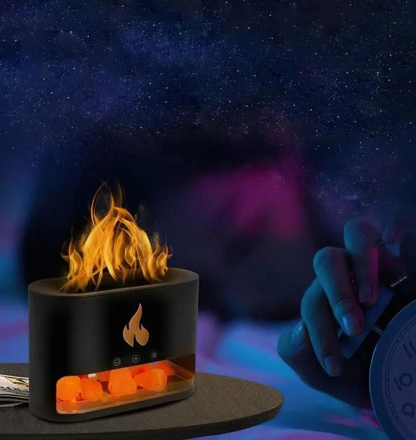 Увлажнитель воздуха с эффектом пламени Docsal Flame 3в1, Соляная лампа, Ночник увлажнитель воздуха с имитацией пламени