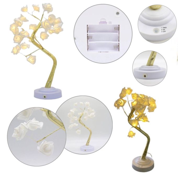 Настольное декоративное светодиодное дерево бонсай Розы Белый теплый Decorative led shimmer tree h20in N3 "Дерево из роз" арт-деко, красивое практичное дерево ночник, для освещения, мягкий свет для детей и взрослых