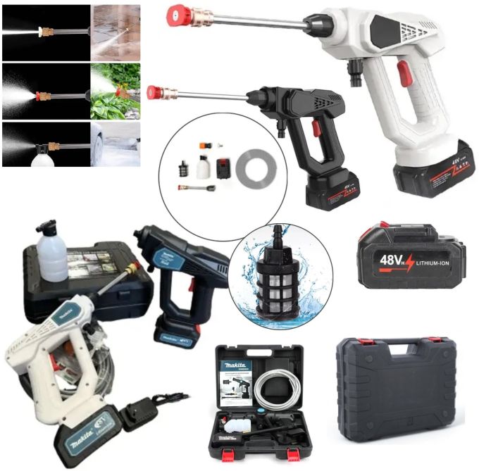 Аккумуляторная портативная универсальная Мойка Высокого давления Makita 48v 2акб, 2 аккумулятора, Автономный компактный Пистолет для Мойки Автомобиля, Минимойка для авто с кейсом для хранения