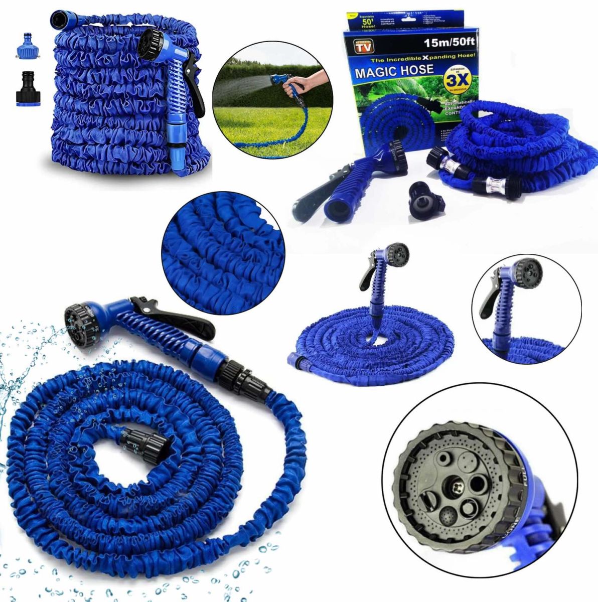 Компактный универсальный легкий Шланг садовый для полива Magic Hose 75 метров растягивающийся с распылителем, увеличивается и уменьшается автоматически, сверхпрочный и износостойкий поливочный с пулевизатором