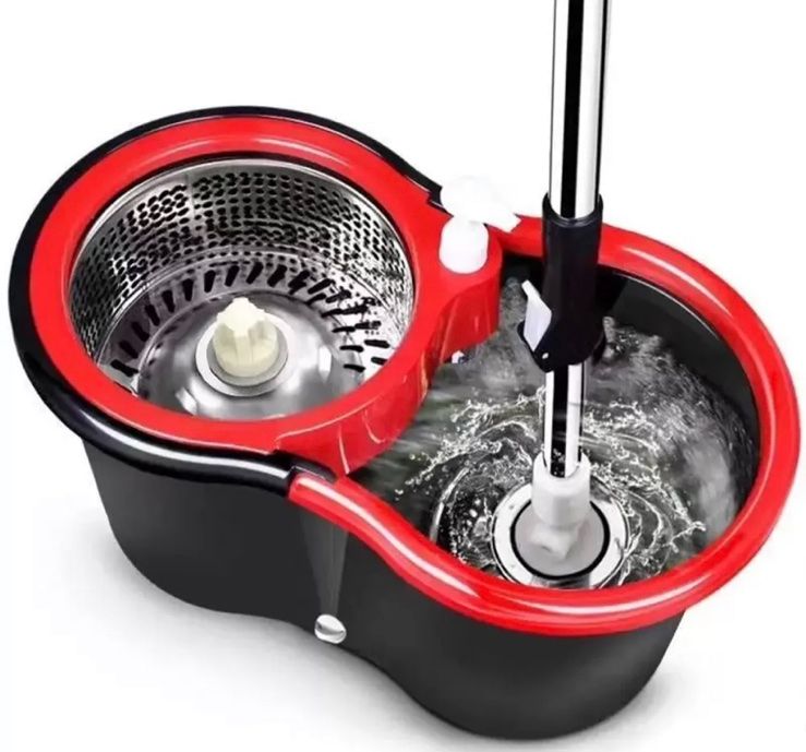 Швабра с ведром и автоматическим отжимом Spin Mop 360 10 л с насадкой из микрофибры