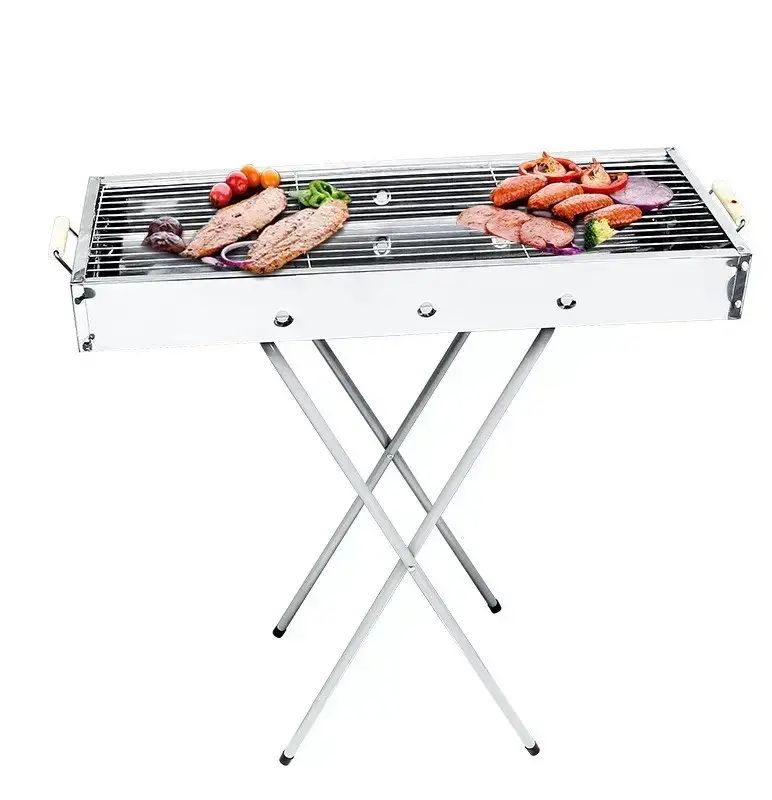 Переносной мангал гриль барбекю BARBECUE TRAY 770SS MD-008 70х30х70 см с решеткой, портативный металлический мангал
