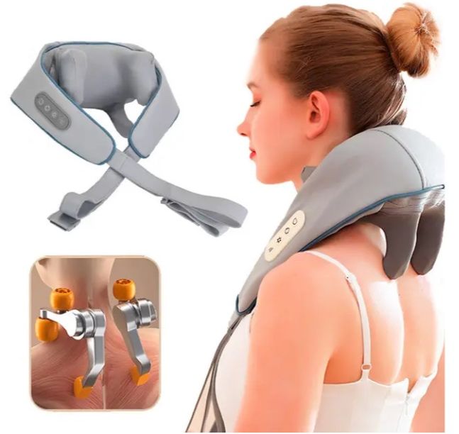 Массажер Электрический для Шеи и Плеч с ИК-подогревом A-Plus Neck massager, Массажер-воротник, Ударный вибромассажер для спины, U-образный массажный пояс для тела