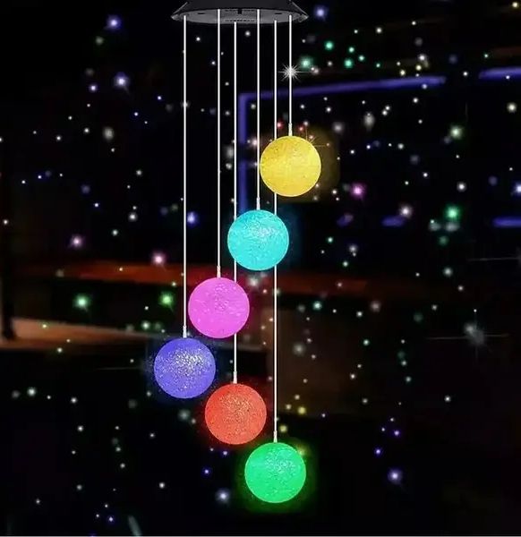 Садовая декоративная подвесная лампа RGB с 6 LED шарами на солнечной батарее