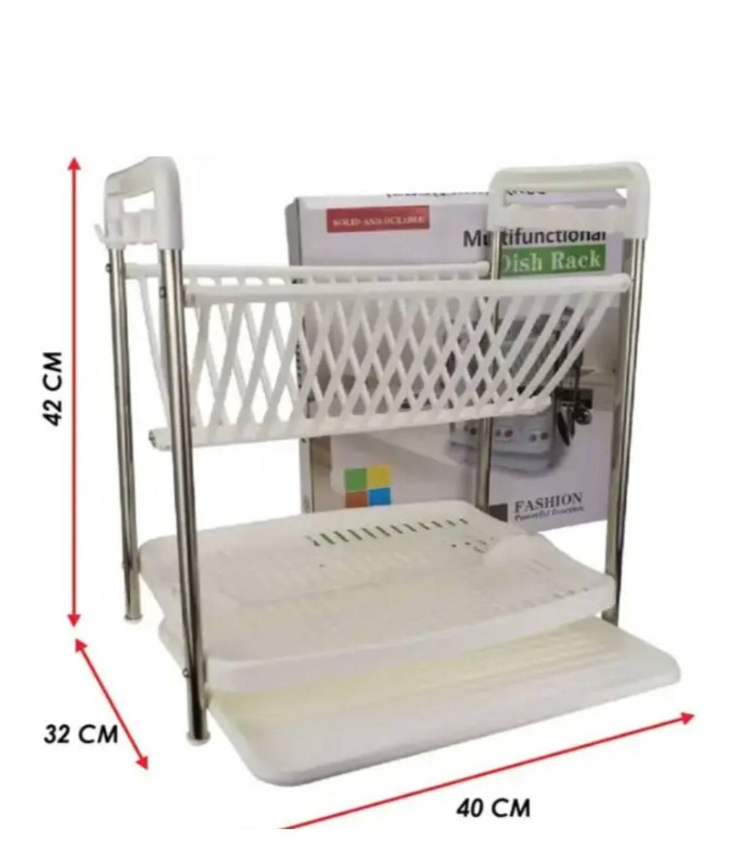 Сушилка для посуды Multifunctional dish rack, многофункциональная прочная надежная складная подставка для посуды, стойка для кухни, Двухъярусная Кухонная сушка, Настольная Посудосушка, съемный поднос, для хранения столовых приборов,тарелок,чашек