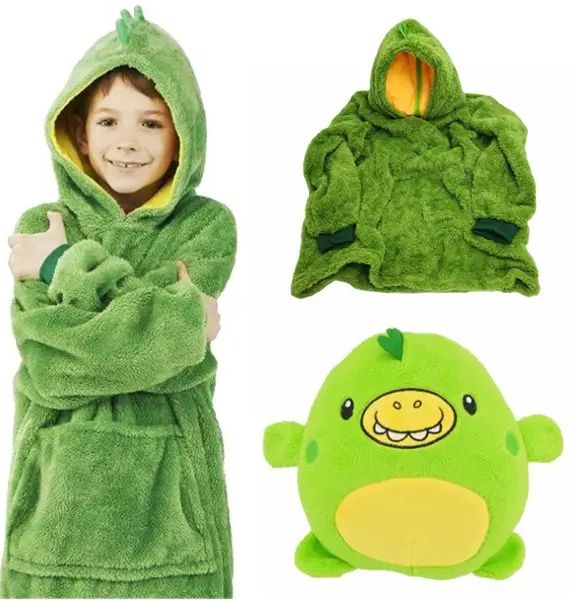 Мягкая плюшевая Детская удобная универсальная Пижама Kids Huggle Pets Толстовка–Комфортный Плед с рукавами для детей 3 в 1 Подушка + Игрушка + Худи Универсальный размер до 150 см, трансформер с капюшоном забавные животные