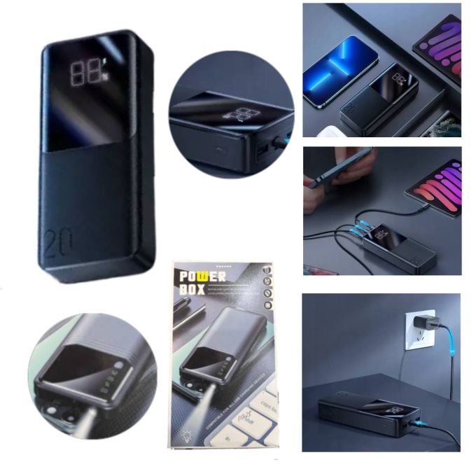 Power Bank Box 1025 20000mAh, Универсальная аккумуляторная внешняя батарея, портативное компактное переносное зарядное устойство, Павербанк универсальный мощный для зарядки телефона, С фонариком подходит для Android и iOs устройств