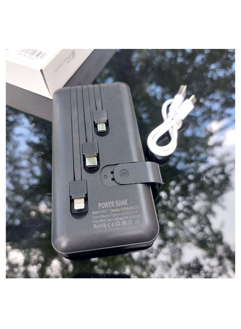 Универсальный Павербанк Viaking N6 Powerbank 50000 mAh встроенные кабели USB, micro USB, Type-C, Lightning портативна батарея,с подставкой для телефона, компактное зарядное устройство