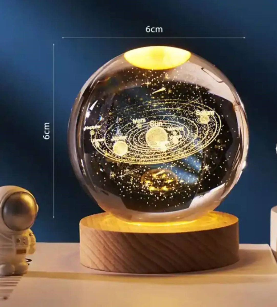 Хрустальный шар с солнечной системой 6/8 см светодиодный LED 3D ночник, шар-ночник, стеклянный шар светильник на аккумуляторе от USB